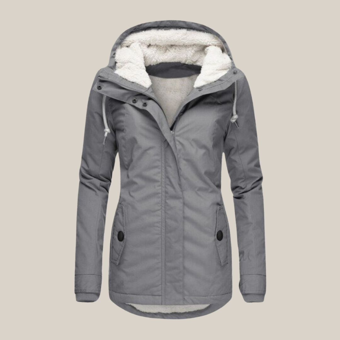 Veste matelassée chaude femme à capuche réglable - Gris