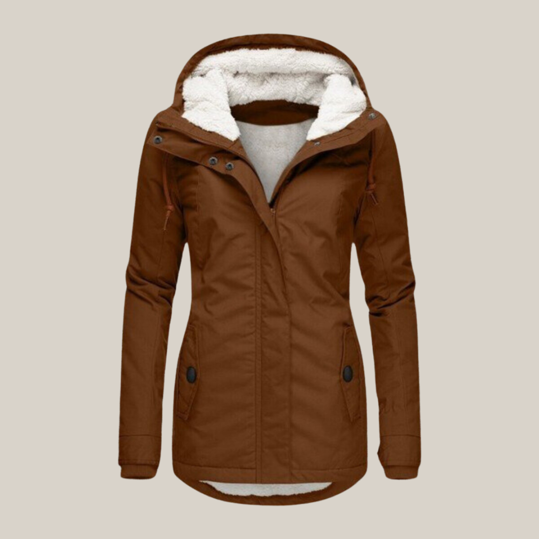 Veste matelassée chaude femme à capuche réglable - Marron