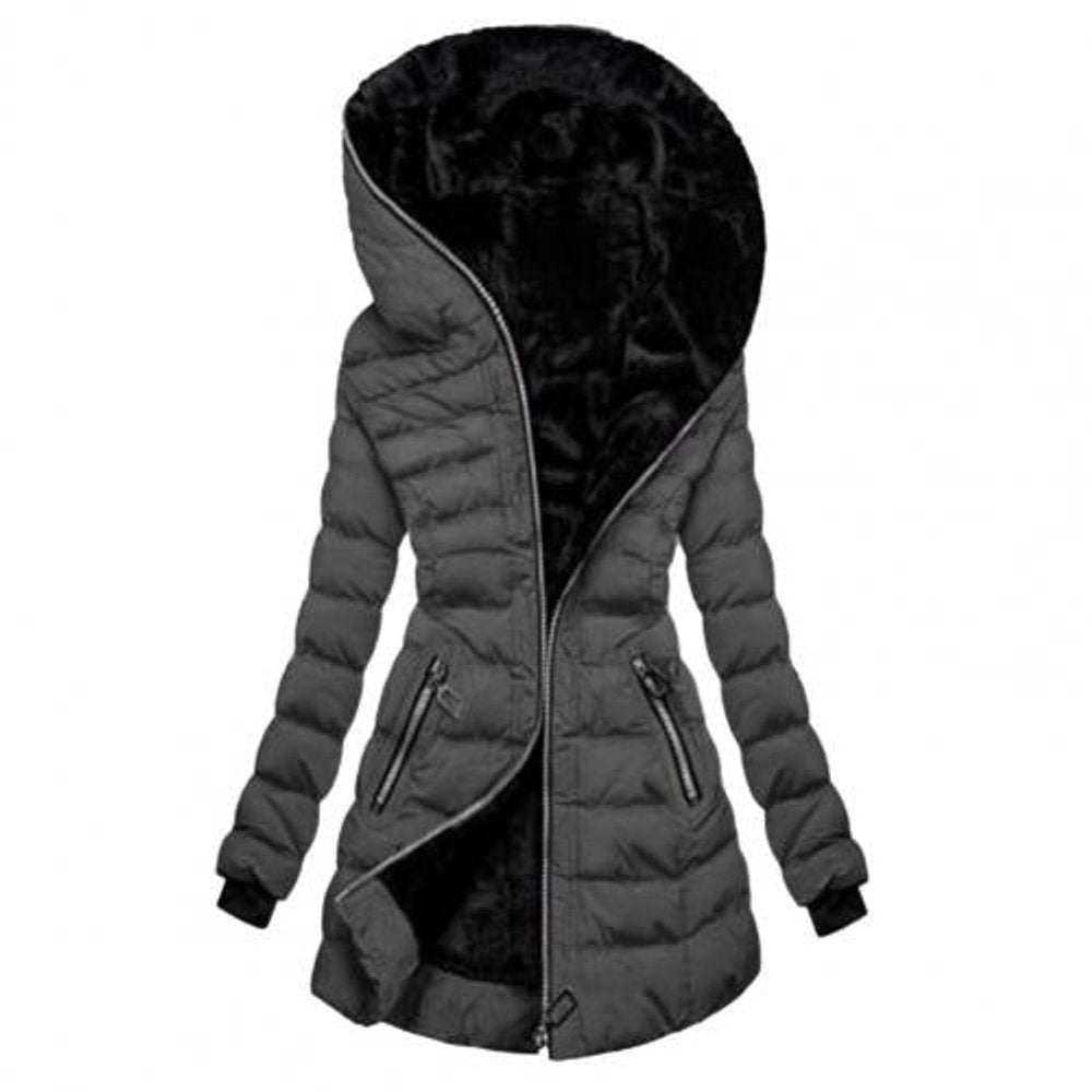 Veste matelassée femme mi-longue doublure polaire - Gris
