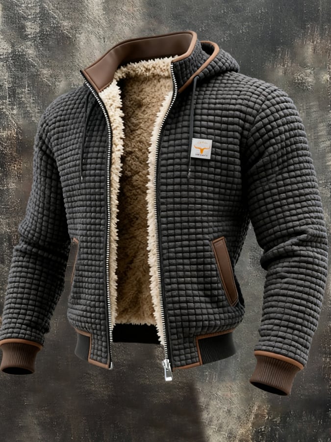 Veste Matelassée Homme Manches Longues Poches Doublure Polaire Coupe-Vent Hiver
