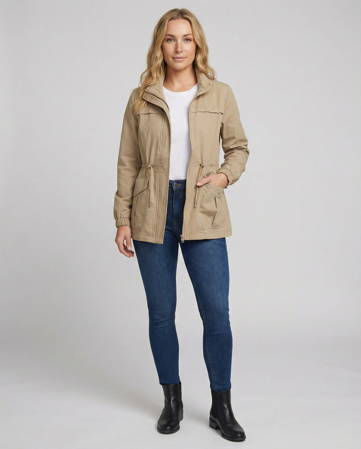 Veste Militaire Femme Col Montant Taille Cordon