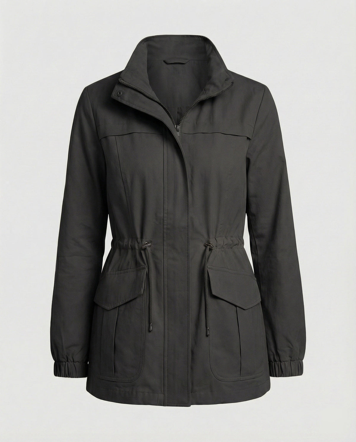 Veste Militaire Femme Col Montant Taille Cordon - Noir