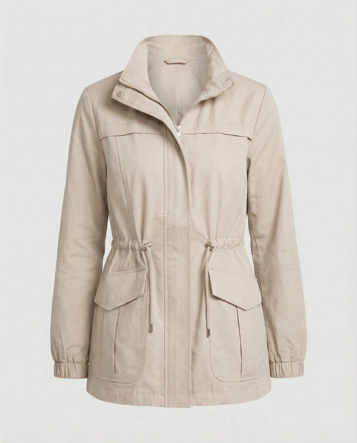 Veste Militaire Femme Col Montant Taille Cordon - Beige