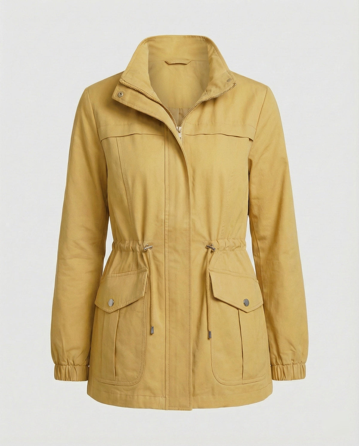 Veste Militaire Femme Col Montant Taille Cordon - Jaune