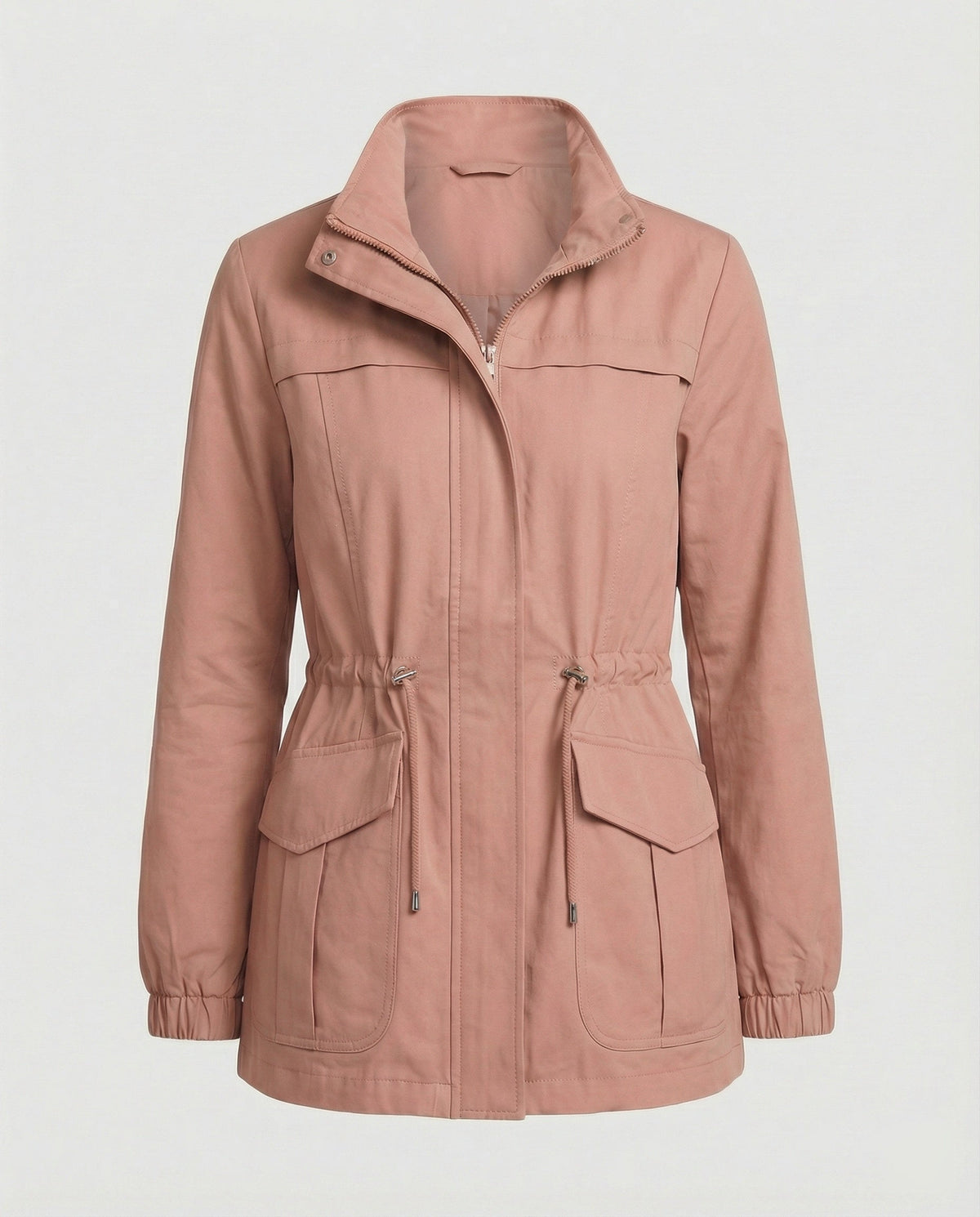Veste Militaire Femme Col Montant Taille Cordon - Rose