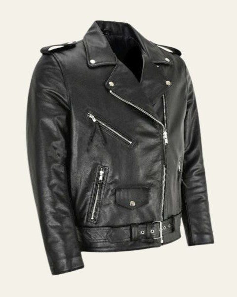 Veste Moto en Cuir Homme Ceinturée Zip Asymétrique