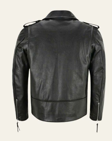Veste Moto en Cuir Homme Ceinturée Zip Asymétrique