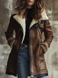 Veste moto simili cuir femme doublure shearling